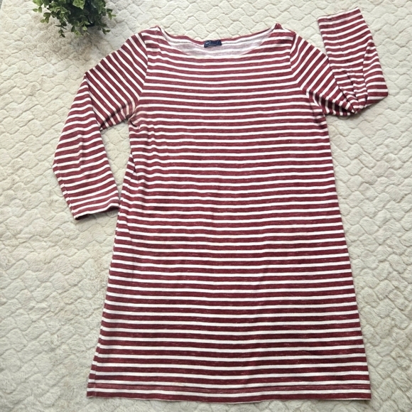GAP Red and White Striped Long-Sleeved Shift Dress, Size L - Picture 1 of 7